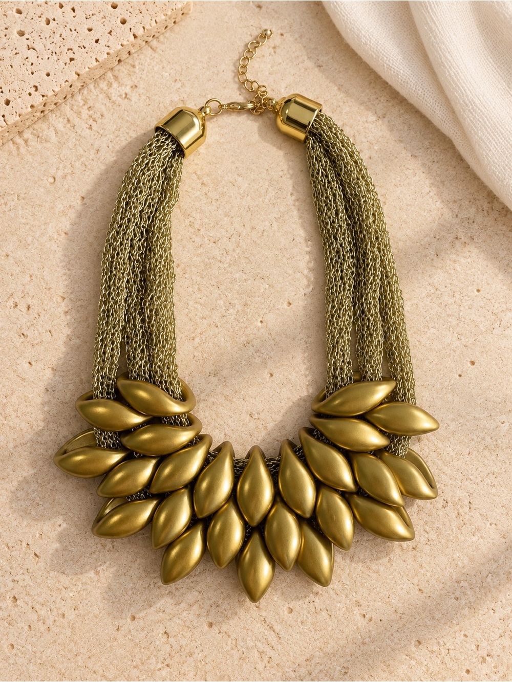 Olive Gold Multi-Strand Petal Necklace